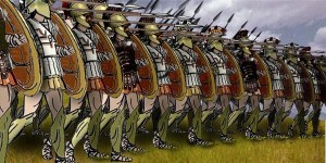 Illustration of Greek hoplites in a phalanx battle formation. (Tungsten (Wikipedia), 2007) http://en.wikipedia.org/wiki/File:Greek_Phalanx.jpg 