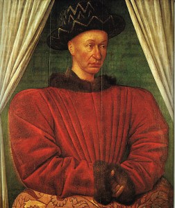 Charles VII. http://en.wikipedia.org/wiki/File:Charles_VII_by_Jean_Fouquet_1445_1450.jpg